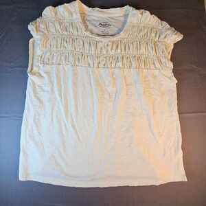 Flag & Anthem Women's cotton Blend Ruffle Neck Cap Sleeve Top Size L Cream